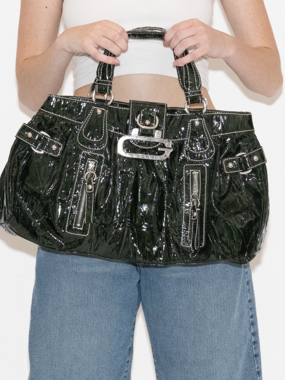Y2k Guess large purse shiny faux leather 21" by 11.5"